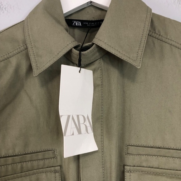 Zara Gabardine Green Utility Safari Patch Pocket Coveralls XS - Picture 4 of 16